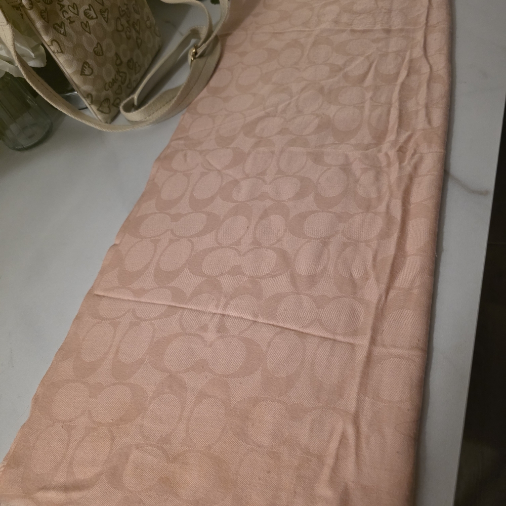 Coach Light Pink Signature Pattern Scarf